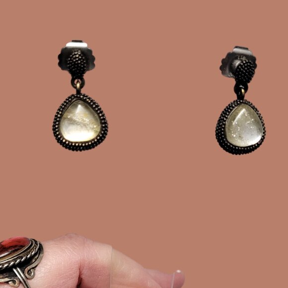 Lia Sophia - Kiam Matte Gold "Caviar" Rock Crystal w Resin Dangle Earrings - Picture 1 of 12